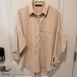 Zara Relaxed Corduroy Collar Shirt Jacket in Beige